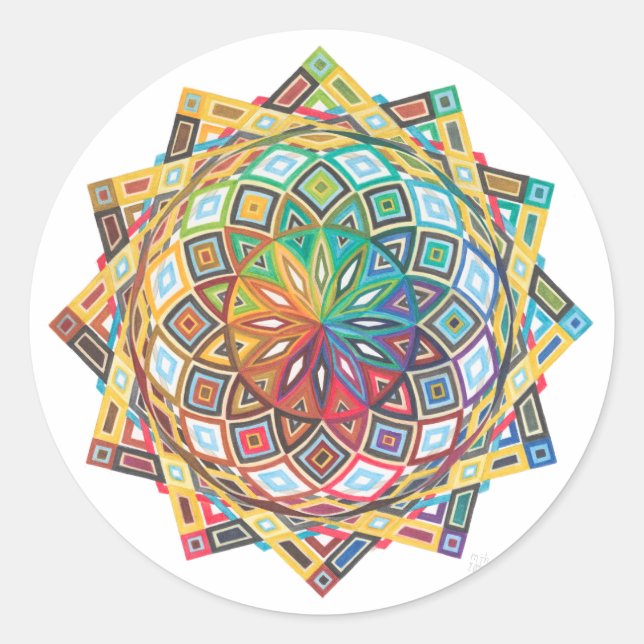 Redonda Pegatina de Mandala Geométrico Intrincado (Anverso)