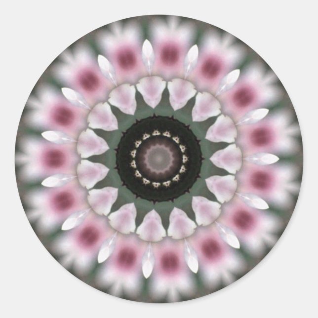 Redonda Pegatina de Mandala rosa dulce y suave (Anverso)