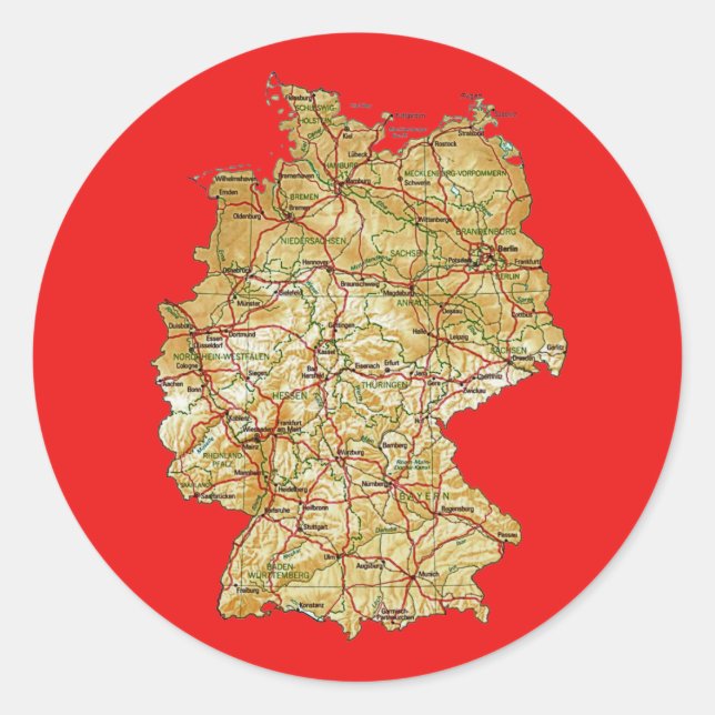 Redonda Pegatina de mapa de Alemania (Anverso)
