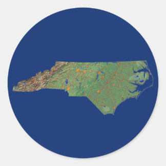 Redonda Pegatina de Mapa de Carolina del Norte
