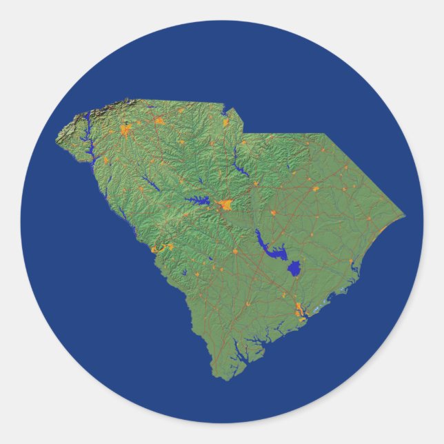 Redonda Pegatina de Mapa de Carolina del Sur (Anverso)