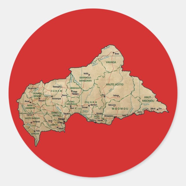 Redonda Pegatina de mapa de Centrafrique (Anverso)