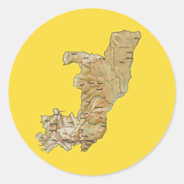 Redonda Pegatina de mapa de Congo-Brazzaville (Anverso)