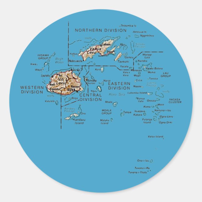 Redonda Pegatina de Mapa de Fiyi (Anverso)