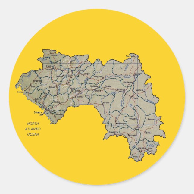 Redonda Pegatina de mapa de Guinea-Conakry (Anverso)