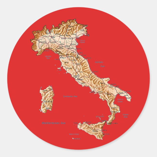 Redonda Pegatina de mapa de Italia (Anverso)