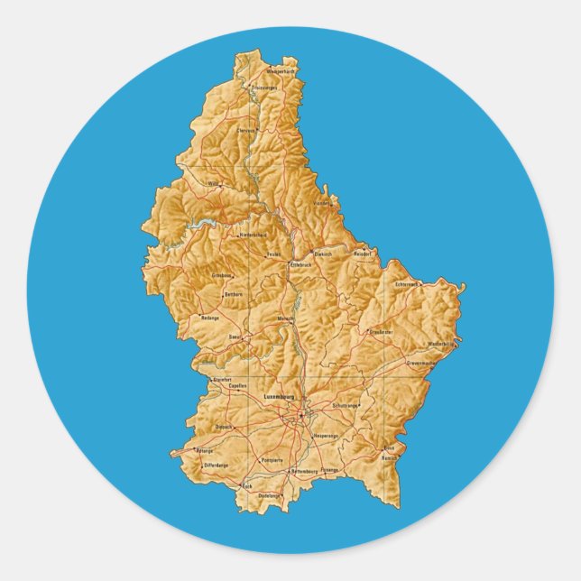 Redonda Pegatina de mapa de Luxemburgo (Anverso)