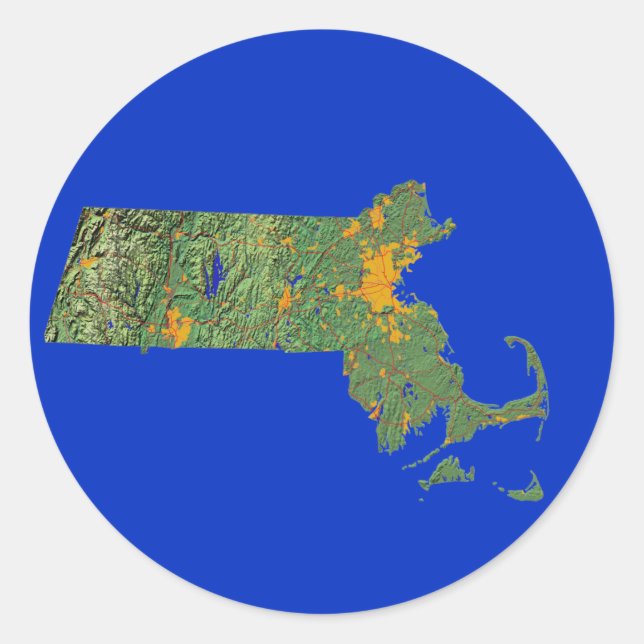 Redonda Pegatina de Mapa de Massachusetts (Anverso)
