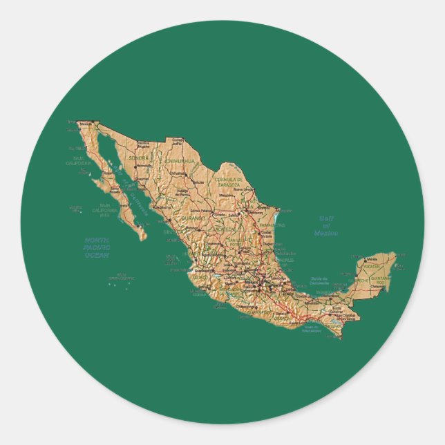 Redonda Pegatina de Mapa de México (Anverso)