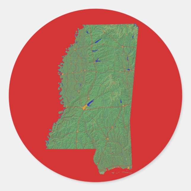 Redonda Pegatina de Mapa de Misisipi (Anverso)