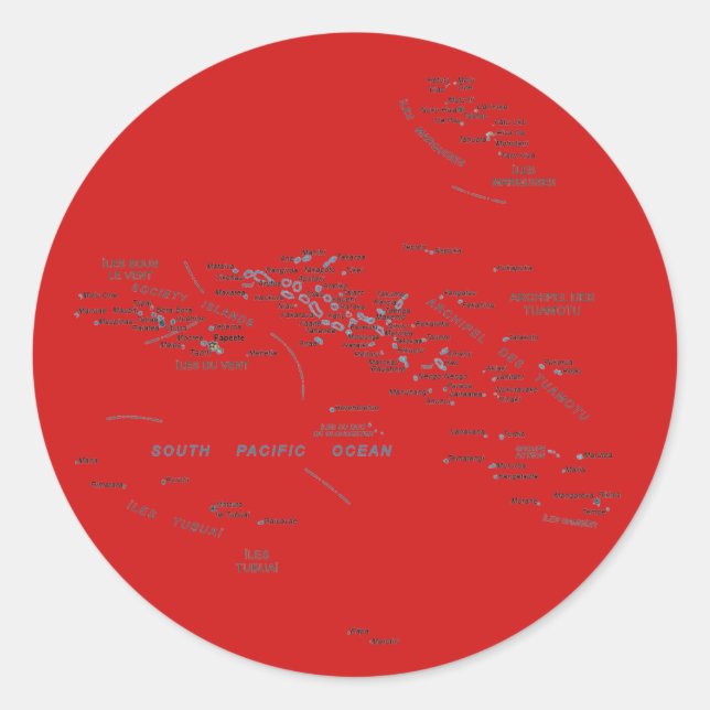 Redonda Pegatina de mapa de Polinesia Francesa (Anverso)