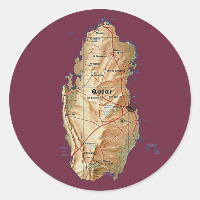 Redonda Pegatina de mapa de Qatar (Anverso)