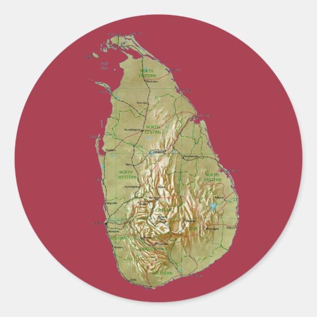 Redonda Pegatina de mapa de Sri Lanka (Anverso)