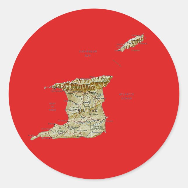 Redonda Pegatina de mapa de Trinidad y Tobago (Anverso)