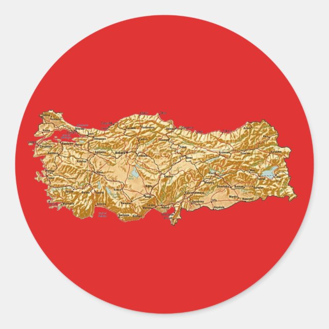 Redonda Pegatina de mapa de Turquía (Anverso)