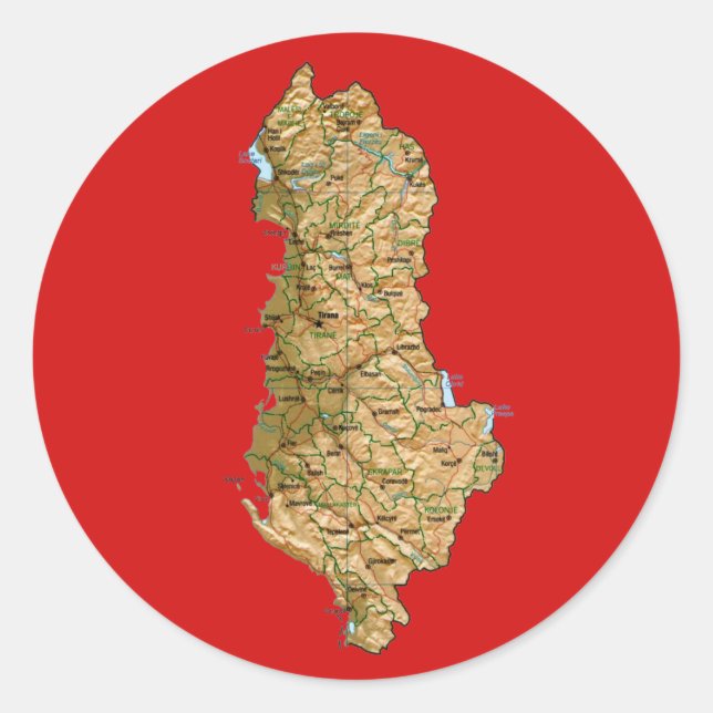 Redonda Pegatina de mapas de Albania (Anverso)
