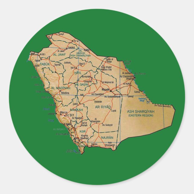 Redonda Pegatina de mapas de Arabia Saudita (Anverso)