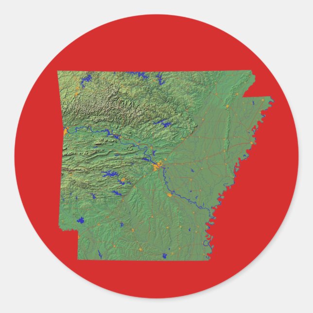 Redonda Pegatina de mapas de Arkansas (Anverso)
