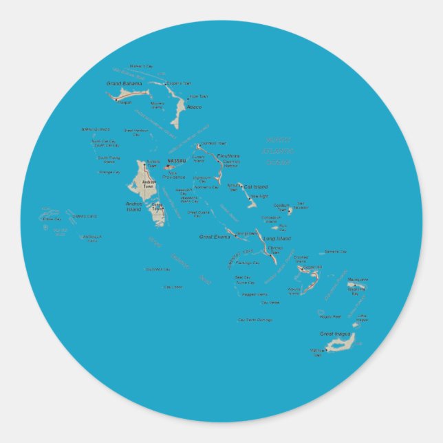 Redonda Pegatina de mapas de Bahamas (Anverso)