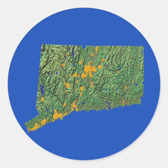 Redonda Pegatina de mapas de Connecticut (Anverso)