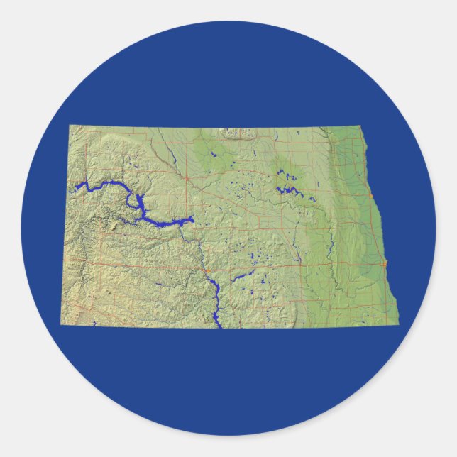 Redonda Pegatina de mapas de Dakota del Norte (Anverso)
