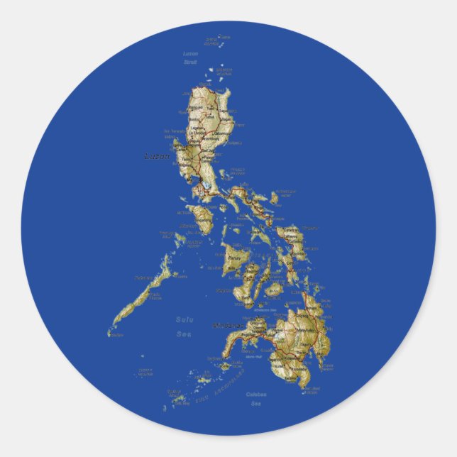 Redonda Pegatina de mapas de Filipinas (Anverso)