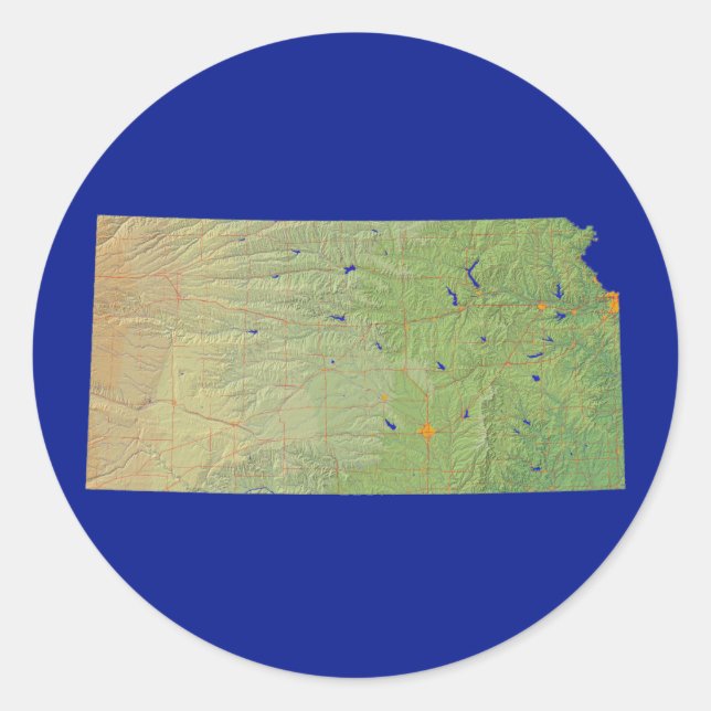 Redonda Pegatina de mapas de Kansas (Anverso)
