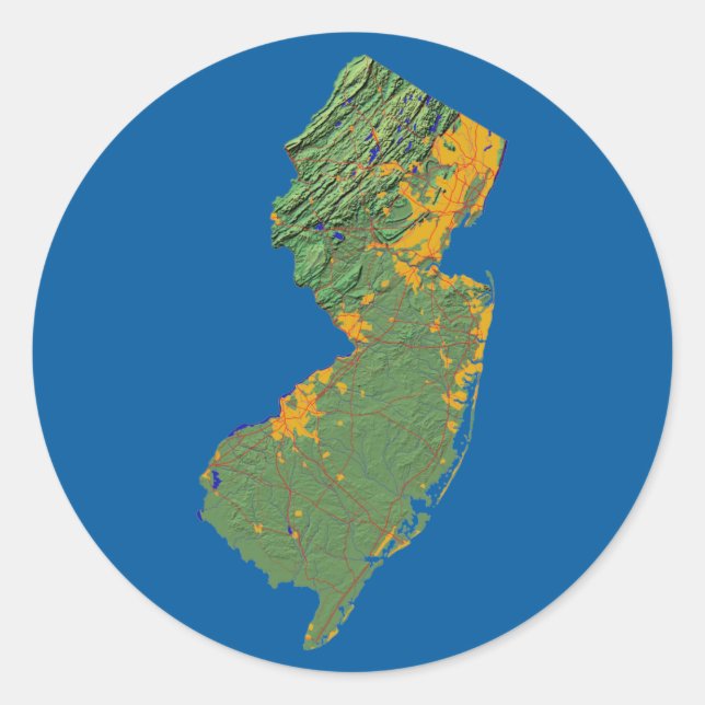 Redonda Pegatina de mapas de Nueva Jersey (Anverso)