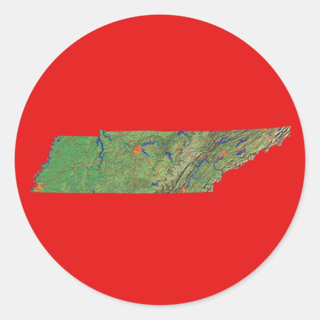 Redonda Pegatina de mapas de Tennessee (Anverso)