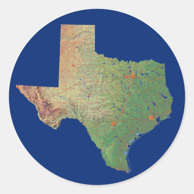 Redonda Pegatina de mapas de Texas (Anverso)