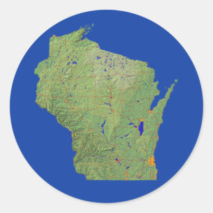 Redonda Pegatina de mapas de Wisconsin