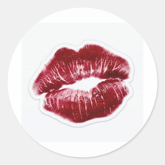 Redonda Pegatina de marca de beso con labios rojos estétic (Anverso)