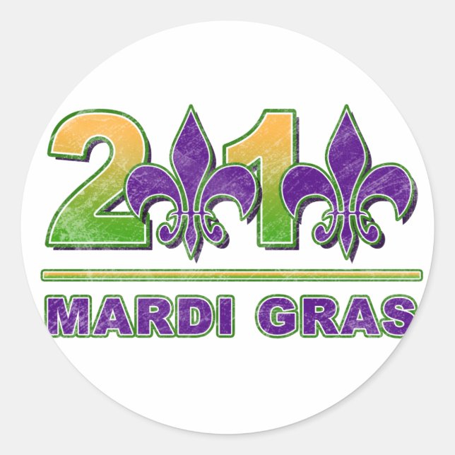 Redonda Pegatina de Mardi Gras Fleur-de-Lis 2010 (Anverso)