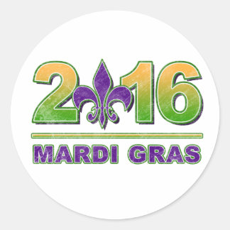 Redonda Pegatina de Mardi Gras Fleur-de-Lis 2016