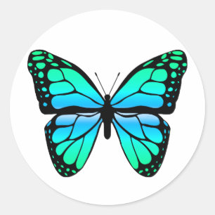 Redonda Pegatina de mariposa azul