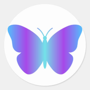 Redonda Pegatina de mariposa azul gradiente y morado