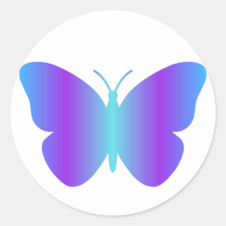 Redonda Pegatina de mariposa azul gradiente y morado