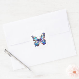 Redonda Pegatina de mariposa azul vibrante