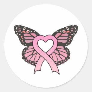 Redonda Pegatina de mariposa cardíaca de cinta rosa