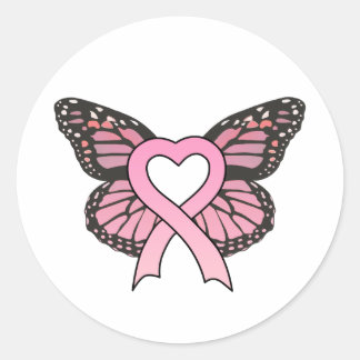 Redonda Pegatina de mariposa cardíaca de cinta rosa