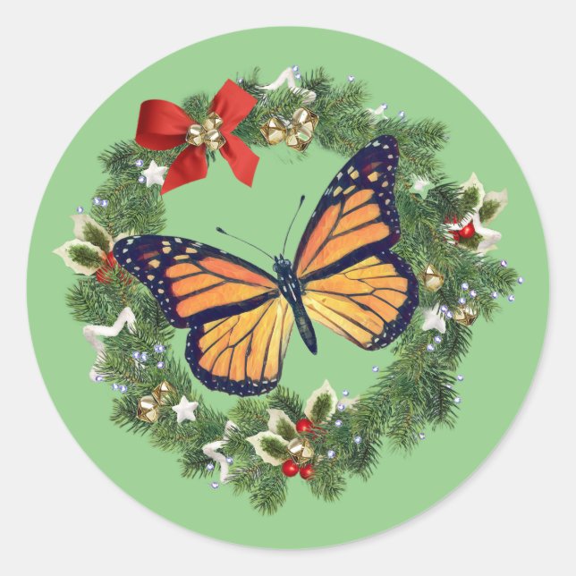 Redonda Pegatina de mariposa de monarca Wreath Wreath Mona (Anverso)