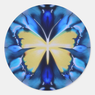 Redonda Pegatina de mariposa de tinte azul y amarillo