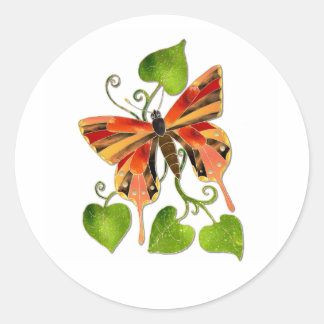 Redonda Pegatina de mariposa de vidrio templado naranja