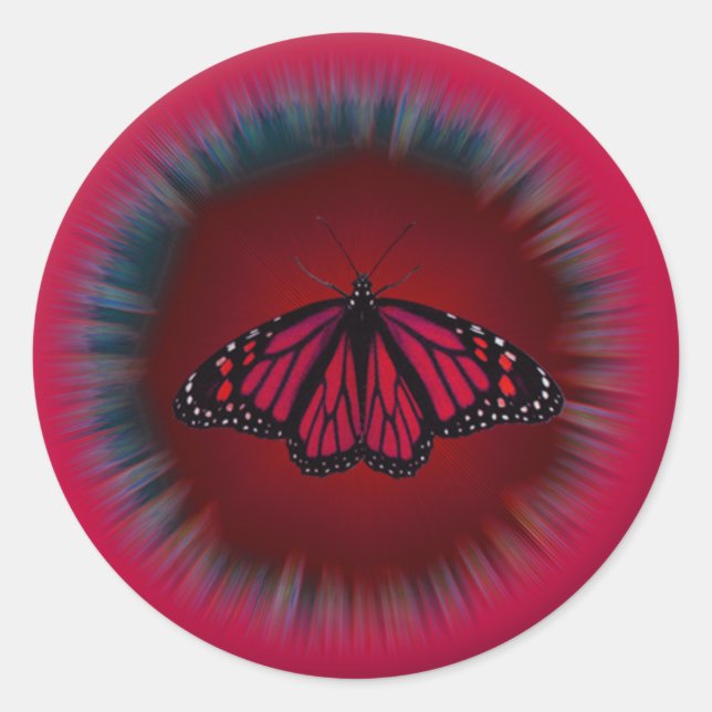 Redonda Pegatina de mariposa roja Mandala (Anverso)