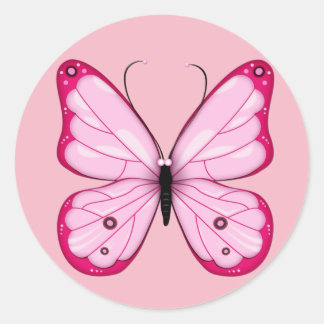 Redonda Pegatina de mariposa rosa.