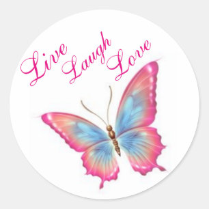Redonda Pegatina de mariposa/Rosa "Live Laure Love"