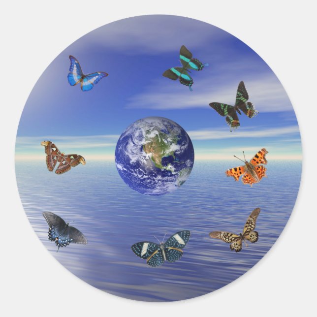 Redonda Pegatina de mariposas Blue Earth (Anverso)