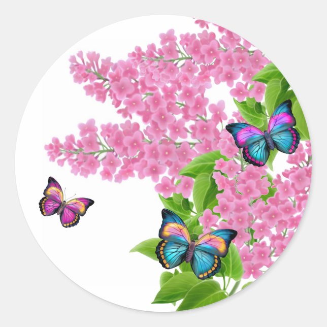 Redonda Pegatina de mariposas de primavera (Anverso)