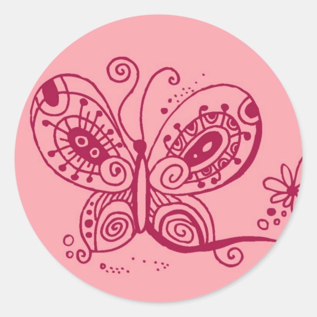 Redonda Pegatina de mariposas Whimsy (Anverso)