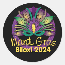 Redonda Pegatina de Máscara de Mardi Gras - 2024 - Biloxi,